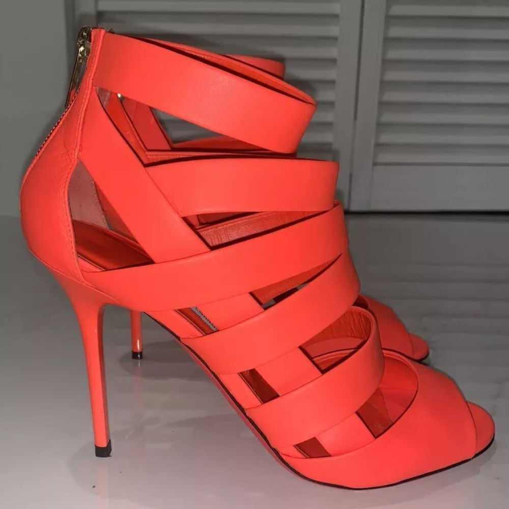 Jimmy Choo Dame Neon Matte Caged Heels Sandals
